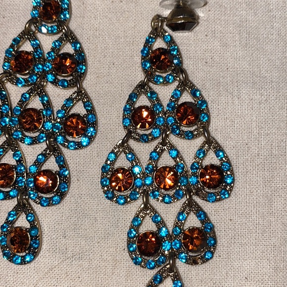 Statement Earrings -blue and brown - Picture 2 of 3